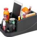 Universal Center Console Organizer for Truck Bench Seat & SUV, Truck Floor Console with Expandable Cup Holders, Fits Silverado Minivan, Stable Transmission Hump Storage Box for Car Backseat (Black)