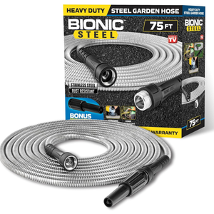 BIONIC STEEL 75 Ft Garden Hose 304 Stainless Steel, 75 Ft Water Hose, Super Tough & Flexible Metal Hose, Lightweight, Crush Resistant Fittings, Kink & Tangle Free, Rust Proof, Easy to Use & Store