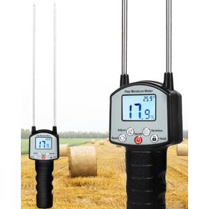 Hay Moisture Tester, Portable Hay Moisture Meter, Hay Bale Moisture Tester with Dual Probe, Forage Moisture Tester with Automatic Temperature Compensation for Alfalfa, Forage, Orchard Grass, Bales
