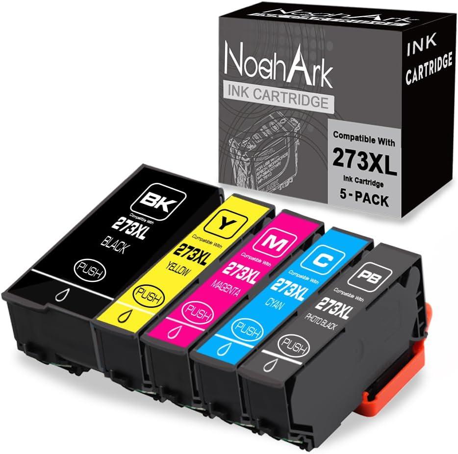 NoahArk 5 Packs 273XL Remanufacture Ink Cartridge Replacement for Epson 273XL 273 XL T273XL for Expression Premium XP-520 XP-800 XP-600 XP-610 XP-620 XP-820 XP-810 Printer(Black Cyan Magenta Yellow)