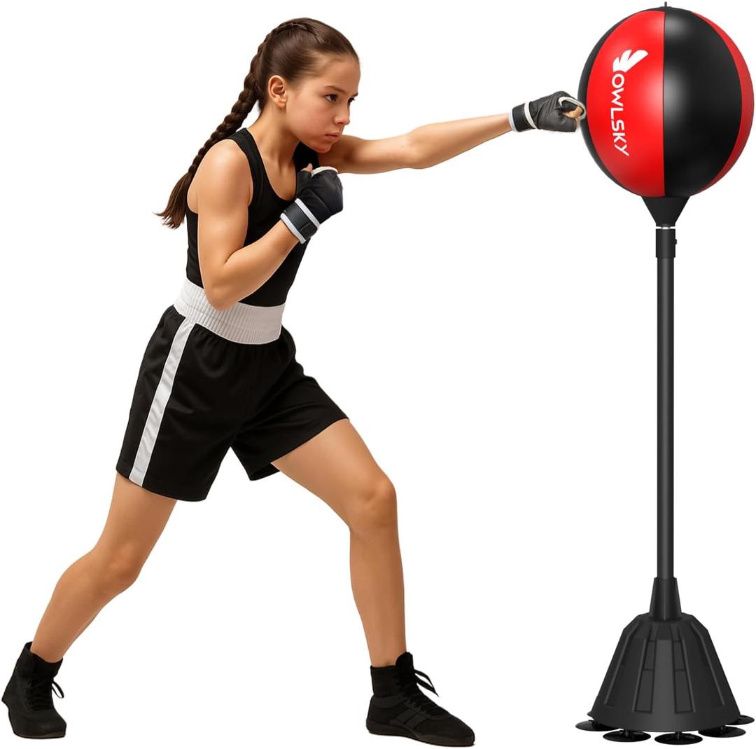 Owlsky Punching Bag with Stand, Boxing Bag for Adults - Height Adjustable - Speed Bag for Training, Boxing Equipment, Stress Relief & Fitness (Black)