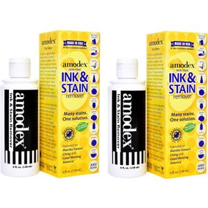 Amodex Ink & Stain Remover for Clothes, Leather and Skin - Removes Ink, Ballpoint, Sharpie, Grease and More, Works on Set-in Stains, Gentle but Powerful, 4oz/120ml Bottle (Pack of 2)