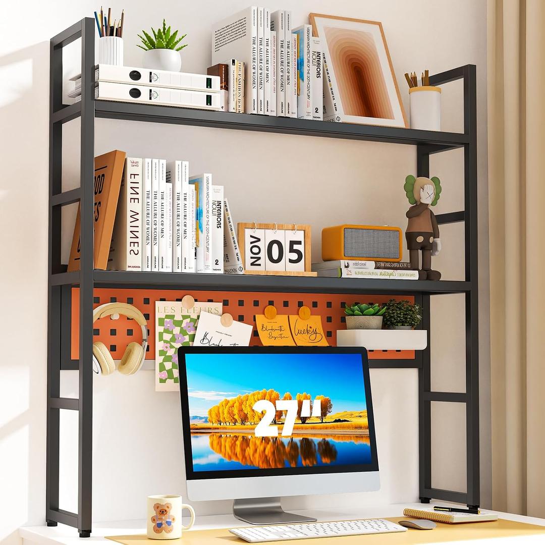 Brakki Desk Shelf, Desk Hutch Bookshelf, Desktop Shelf with Pegboard, Black, 35.43"x7.87"x37.4"