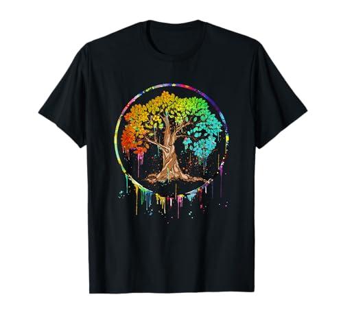 Colorful Tree Life is Really Good Tree Art Watercolor Circle T-Shirt, Medium