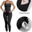 SUUKSESS Women 2 Piece Workout Sets Compression Tummy Control Leggings with Pockets Halter Built in Bra Tank Tops (Black, L)