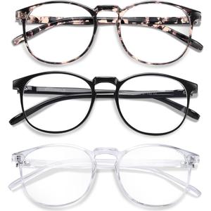 3-Pack Blue Light Blocking Glasses for Women/Men Blue Light Glasses for Teens, Computer Glasses Gaming Glasses Anti Eye Strain Non-Prescription (Black+transparent+leopard Print)