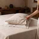 CHUFFED 100% French Linen Pillowcases with Embroidery Lace,French Vintage Style Stone Washed Breathable Pillow Covers Queen Size Set of 2 with Envelope Closure for Decor,20x30 inches, Natural Linen