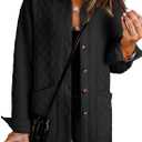Dokotoo Casual Quilted Jackets for Women Button Down Collared Long Sleeve Winter Coats with Pockets 2025 (XX-Large, Black)