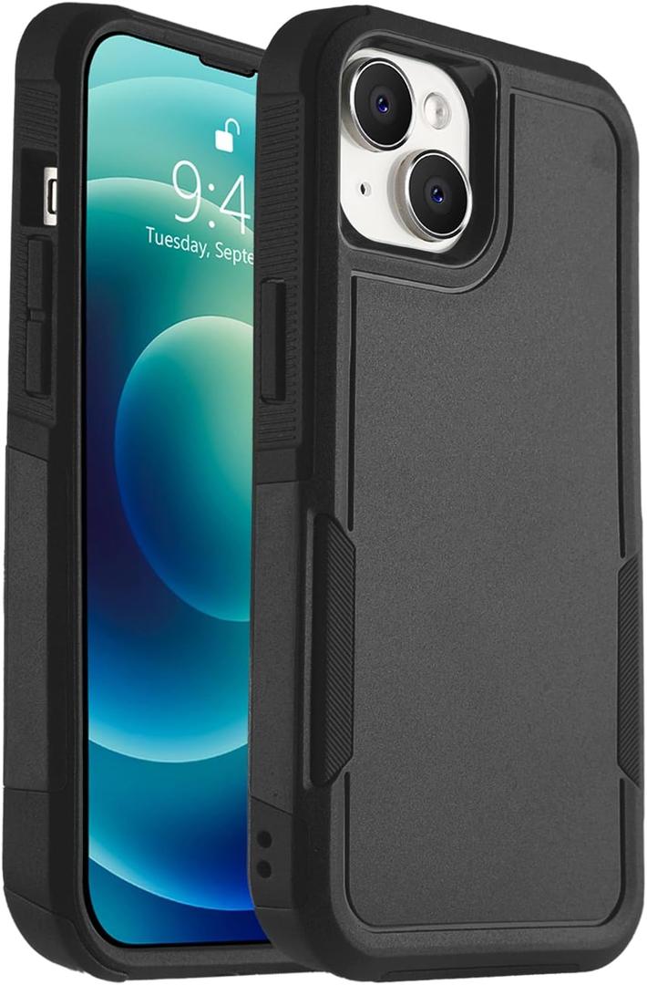 for iPhone 15 Case Heavy Duty Full Body Protective Phone Case Anti-Scratch Shockproof Dropproof Anti-Slip Phone Case Cover for Apple iPhone 15 Tough Rugged Dust Proof Phone Case - Black