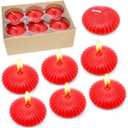12 Pack 3 Inch Red Floating Candles for Valentines Day, 10 Hour Unscented Dripless Tealight Candles for Cylinder Vases, Centerpieces at Wedding Party Pool Holiday - Wavy Float Candle