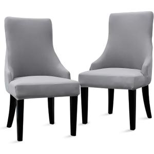 Liykimt Stretch Wingback Side Chair Slipcover-Accent Chair Cover Slipcover with Arm,Washable Upholstered Arm Dining Chair with Nailed Trim Protector for Dining Living Room Set of 2,Light Gray