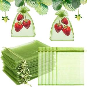 50 PCS 4X6 inches Fruit Protection Bags, Fruit Bags for Fruit Trees, Green Netting Fruit Cover Bags Drawstring Mesh Fruit Protectors Pest Barrier for Fruit Trees Veggies Garden