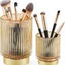 CANITORON Makeup Brush Holder,2 Pack Glass Makeup Brush Holder Organizer Store Cosmetic Tools,Eyeliner,Storage Organizer for Vanity,Bathroom and Bedroom Countertop Storage.(Amber S+L)