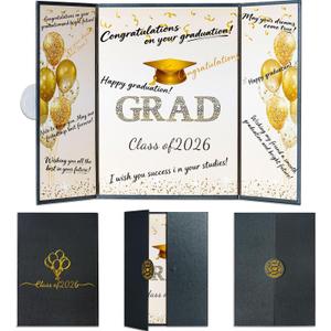 2 x Black Gold Graduation Signature Book, 3-Panel Class of 2026 Graduation Party Guest Book for Graduation Party Decorations High School College Graduations Decor for Him Her