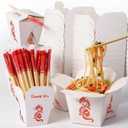 Honeydak 50 Sets Chinese Take out Boxes with Separated Bamboo Chopsticks 16 oz Food Takeout Containers for Birthday Christmas Party Event Restaurant, Ready to Use