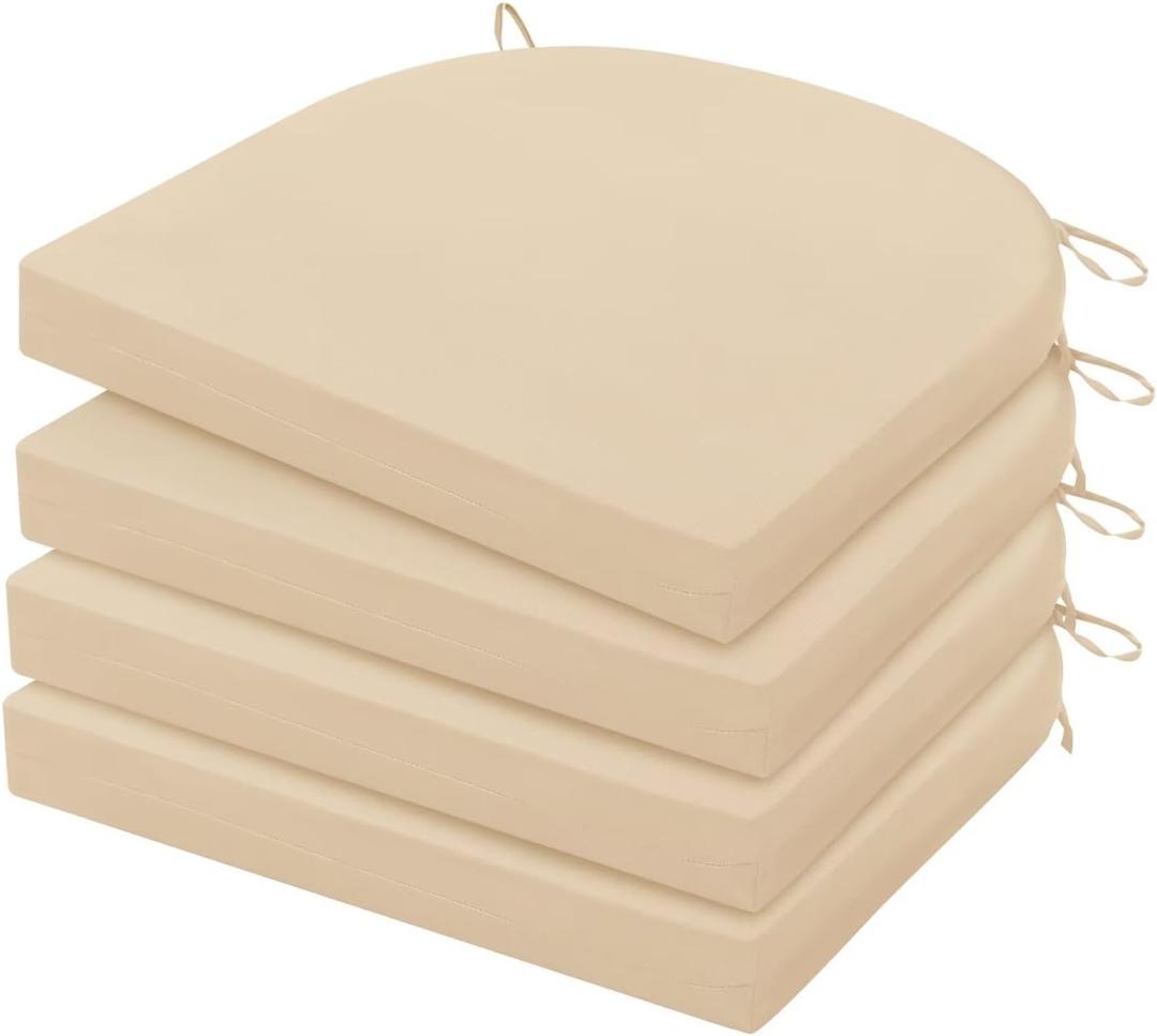 HARBOREST Outdoor Chair Cushions Set of 4, Water Resistant Patio Chair Cushions with Ties, Outdoor Seat Cushions for Patio Furniture, 17"x16"x2", Beige