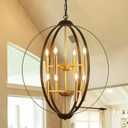 23.6''Black Gold 8-Light Globe Chandelier, Modern Industrial Adjustable Hanging Ceiling Pendant Light Fixture for Entryway Foyer Stairway Hallway Bedroom Living Room Kitchen Island