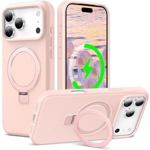 ZHK Liquid Silicone Designed for iPhone 17 Pro Max Case with Magnet Stand, [Precise Camera Lens Protection][Mil-Grade Drop Shockproof][Soft Anti-Scratch Microfiber Lining] Slim Fit Cover, Pink