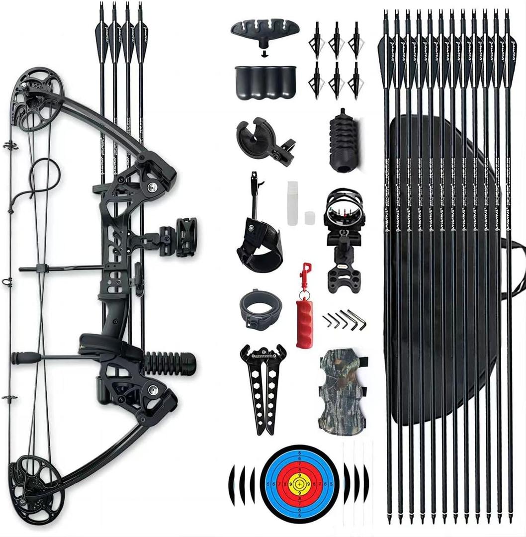 Compound Bow Draw Weight 0-70 Lbs for Pull Beginner and Intermediate Archer Fully Adjustable 19.25"-31" with All Accessories, up to IBO 320 fps,Package with Archery Hunting Equipment New 2024