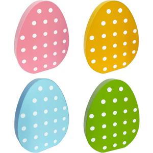 3 x 4 Pcs Easter Decoration Wooden Egg Table Tiered Tray Decor - 3.1"x3.9" Pastel Polka Dot Wood Egg Signs for Home Spring Party Centerpieces Kitchen Mantel Decor