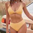 ZAFUL Bikini Set for Women V Neck Knot Front Push Up Bathing Suit High Cut Two Piece Swimsuit Brazilian Cheeky Swimwear, Size L
