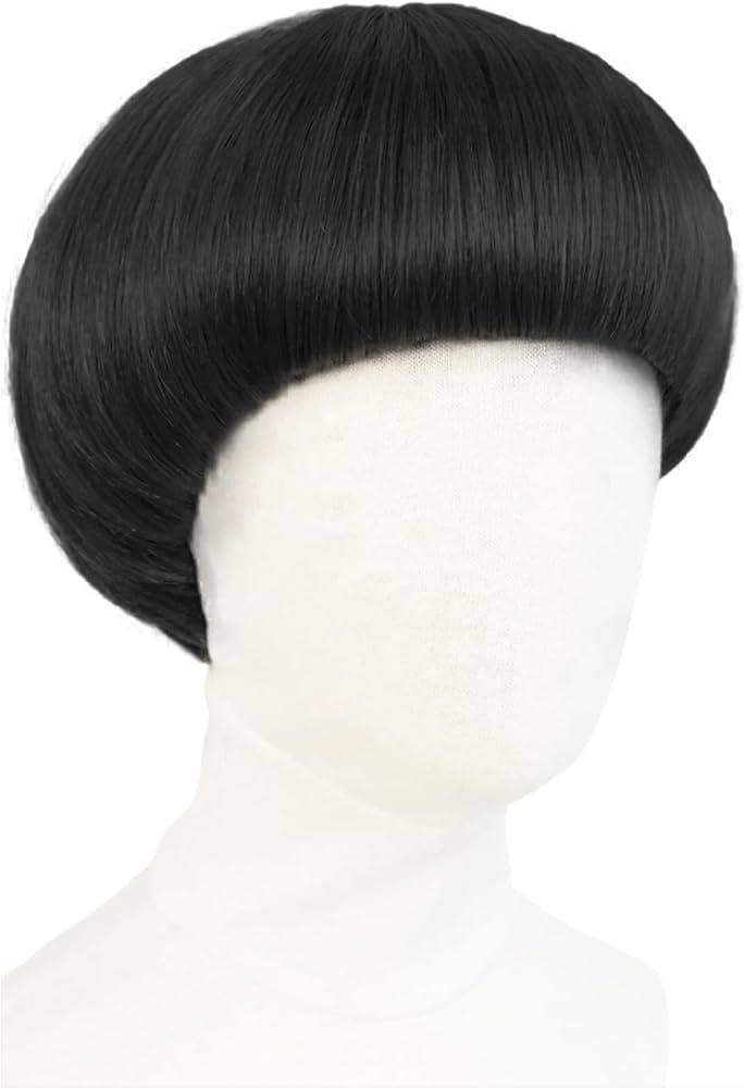 Short Black Cosplay Wig with Bangs Straight Mushroom Wigs for Men 60s Bowl Cut Wig Men Funny Wigs for Anime Movie Halloween Costume Party