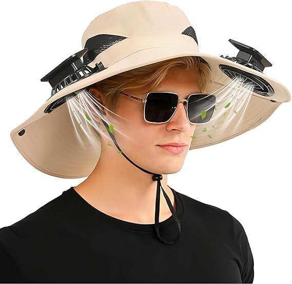2-in-1 Hands-Free Hat Fan with Detachable Neck Fan, UPF 50+ Sun Hat, 3-Speed Adjustable, 2600mAh Rechargeable,for Outdoor (Beige)