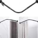 L Shaped Corner Shower Curtain Rod, Adjustable [24.3" - 47.6"] x [24.3" - 47.6"] 90 Degree Square Shower Curtain Rod with 12 Hooks & Ceiling Support for Bathroom Bathtub - Matte Black