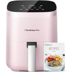 Air Fryer, Beelicious 8-in-1 Smart Compact 4QT Air Fryers, Shake Reminder,450F Digital Airfryer with Flavor-Lock Tech, Tempered Glass Display, Dishwasher-Safe & Nonstick, Fit for 1-3 People, Pink