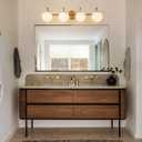 Brass Vanity Light, 31-Inch Modern 4-Light Gold Bathroom Light Fixtures with Frosted Globe Shade Mid Century Milk Glass Wall Sconce