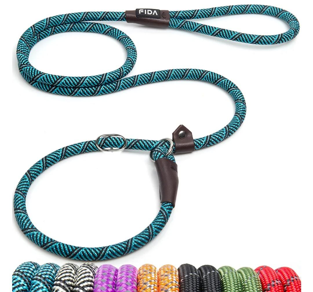 Fida Durable Slip Lead Dog Leash, 6 FT x 1/2" Heavy Duty Loop Comfortable Strong Rope Lead for Large, Medium Dogs, No Pull Pet Training with Highly Reflective, Blue