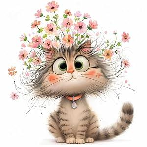 Cat Stamped Cross Stitch Kits for Adults Beginner, Cat wearing flowers Cross Stitch Kits Printed Stitching Patterns Dimensions Needlepoint Art Crafts Embroidery Kits for Adults Beginners 13.7x13.7 inch