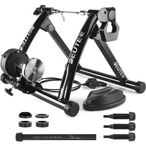 Bike Trainer, Magnetic Bicycle Stationary Stand for Indoor Exercise Riding, 26-29" & 700C Wheels, Quick Release Skewer & Front Wheel Riser Block Included