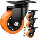 3 Inch Caster Wheels, Casters Set of 4 Heavy Duty, Orange Polyurethane (PU) Casters, Industrial Swivel Top Plate Castor Wheels for Workbench/Furniture/Cart (Pack of 4)