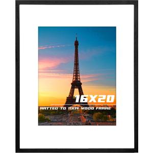 16x20 Black Oak Picture Frame, Oak Solid Wooden HD Glass, 1 Pack