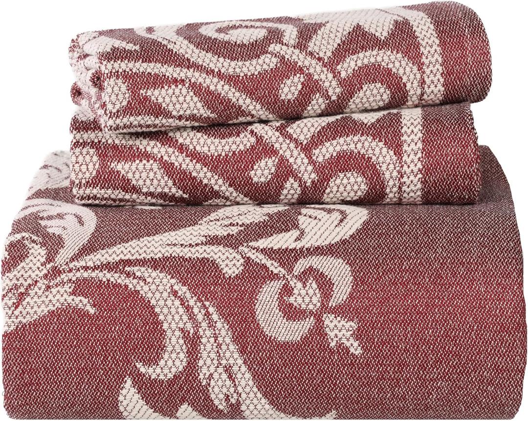 Superior Cotton Blend 2-Piece Bedspread Set, Oversized Bedspread, 1 Matching Pillow Sham, Light Weight Blanket, Jacquard Traditional Medallion Bedding Decor, Adalie Collection, Twin, Berry Red