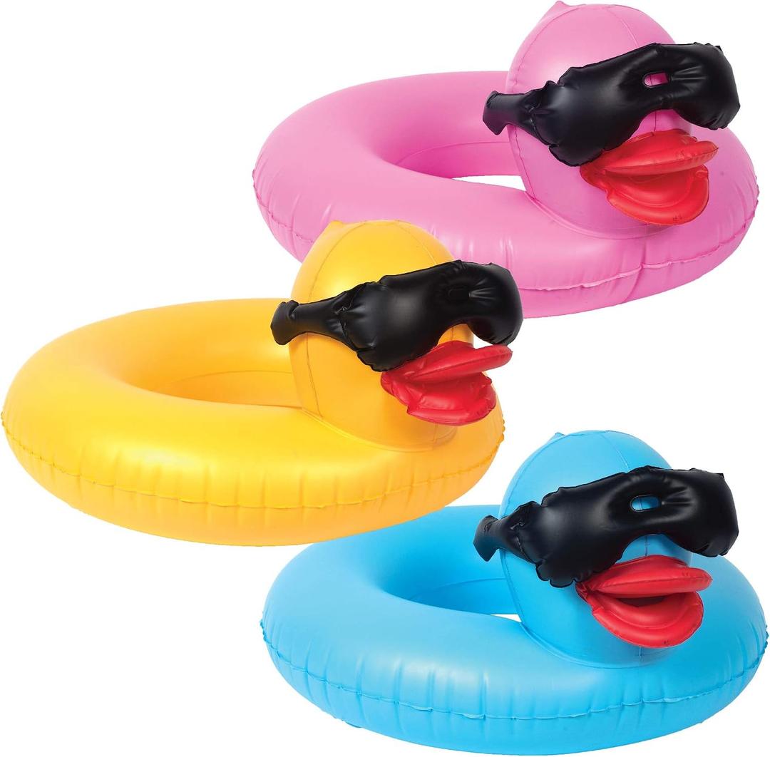 GAME Inflatable Rubber Pool Float Tube - Derby Duck Design, Pack of 3, for Kids Aged 3+, Withstand Weight up to 70 lbs, Small