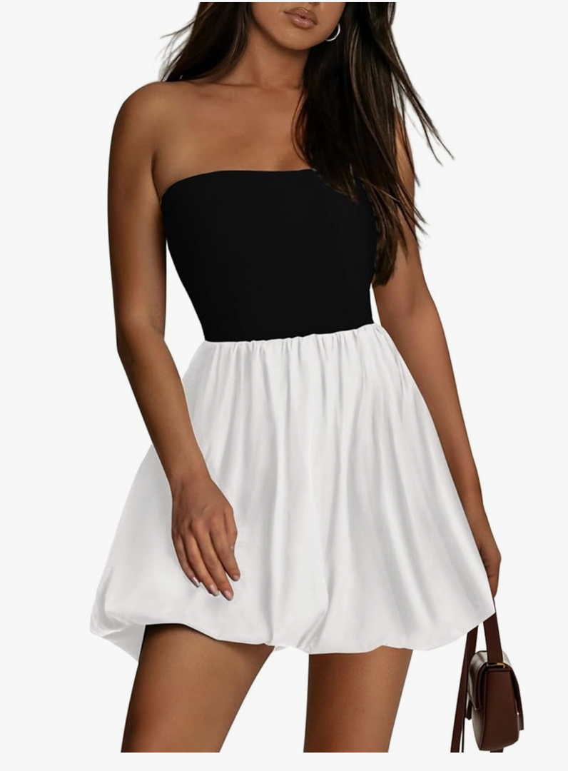 KIRUNDO Strapless Dress for Women Bubble Hem Summer Sexy Tube Top 2025 A Line Patchwork Mini Beach Vacation Sundress M