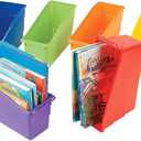 Fun Express Magazine Holder Book Bins 6 Pack - Heavy-Duty Plastic Bins for Organization | Folder Organizer for Classroom Storage, Home Office & Teacher Organization | Multi-Color Set 5x12.5x7.25