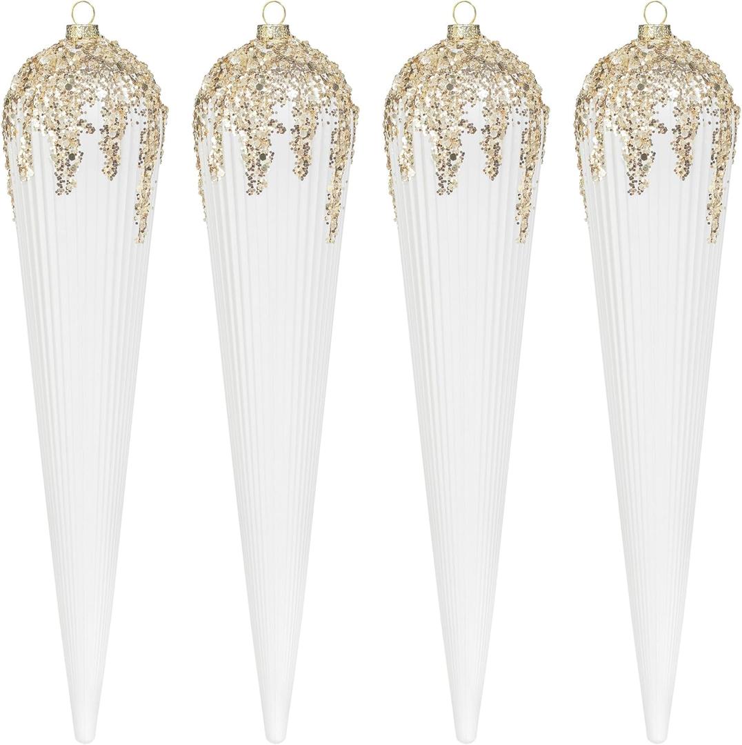 KI Store 2pcs Extra Large Christmas Icicles White 12-Inch Christmas Tree Decorative Hanging Ornaments for Xmas Tree Decor