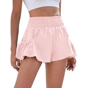 BMJL Womens High Waisted Shorts Athletic Running Shorts Workout Gym Quick Dry Flowy Shorts with Pockets (Medium, Baby Pink48)