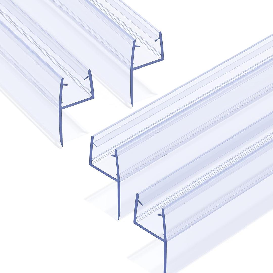 Shower Door Side Seal Strip 4 Pack x 39 Inch H for 3/8" Thick Glass Frameless Shower Door Bottom Seal Strip Door Sweep Ultra Clear Rubber Shower Door Leak Guard