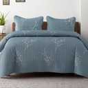 Exclusivo Mezcla Reversible Boho Quilts King Size, Blue Bedspreads Lightweight Coverlet All Season Flowers Quilt Bedding Set with Printed Floral Pattern (1 Quilt, 2 Pillow Shams)
