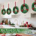6 Pack Mini Christmas Wreaths for Windows Kitchen Cabinets, 12 Inch Small Christmas Wreath with Red Bows Artificial Christmas Tinsel Wreaths Mini Wreath Xmas Decorations for Home Door Wall Chair Stair