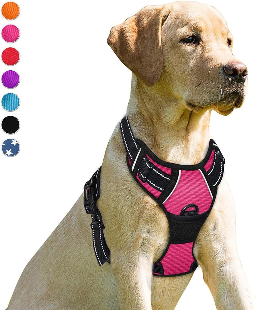 BARKBAY No Pull Dog Harness Front Clip Heavy Duty Reflective Easy Control Handle for Large Dog Walking(Pink, L)