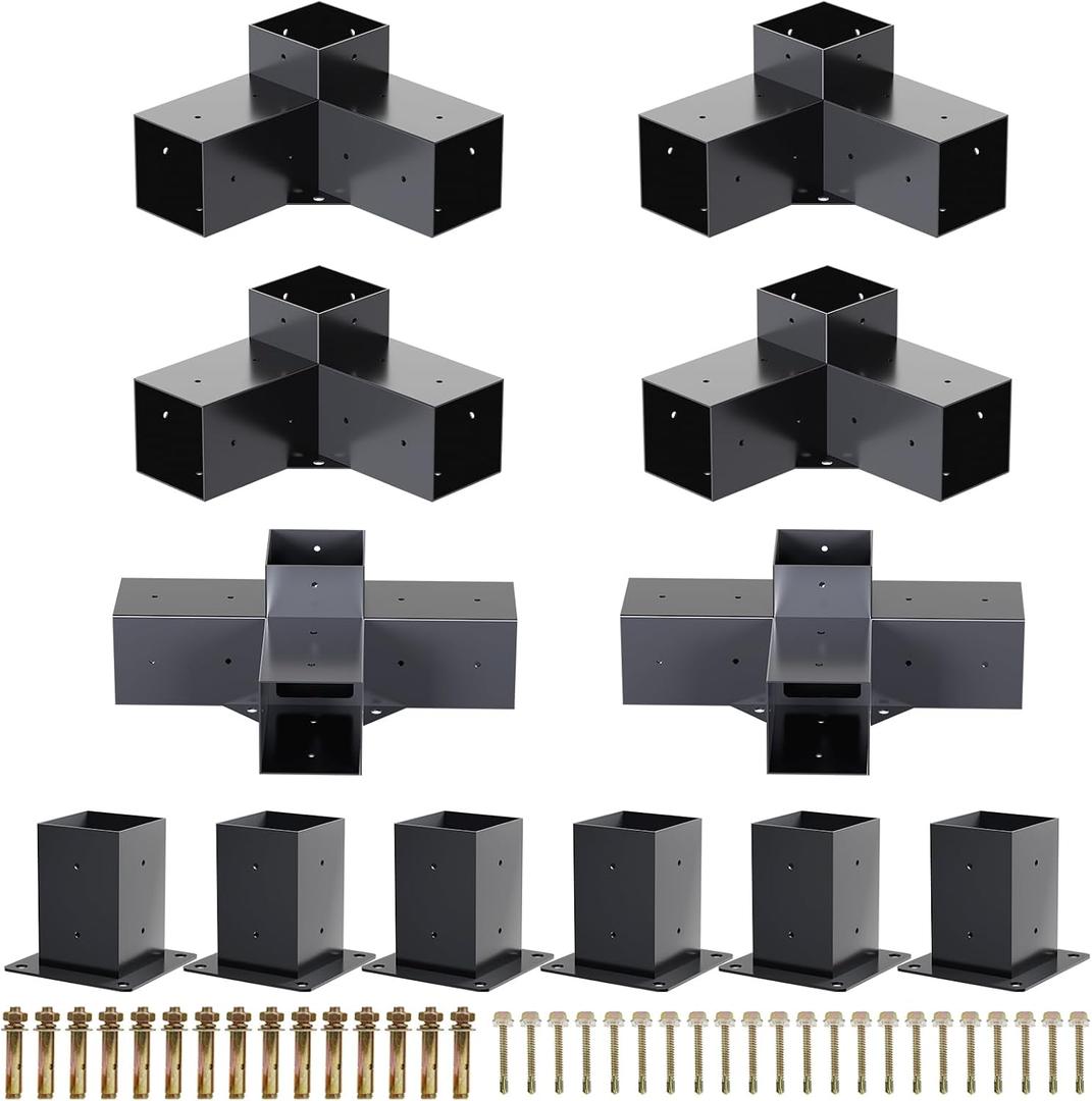 TOCRETOARE Pergola Kit, 4-Way and 3-Way Bracket Set, Powder-Coated 4" x 4" (Actual: 3.5x3.5 Inch), Hardware for Outdoor Wood Pergolas, Gazebo, Sheds (12 pcs)