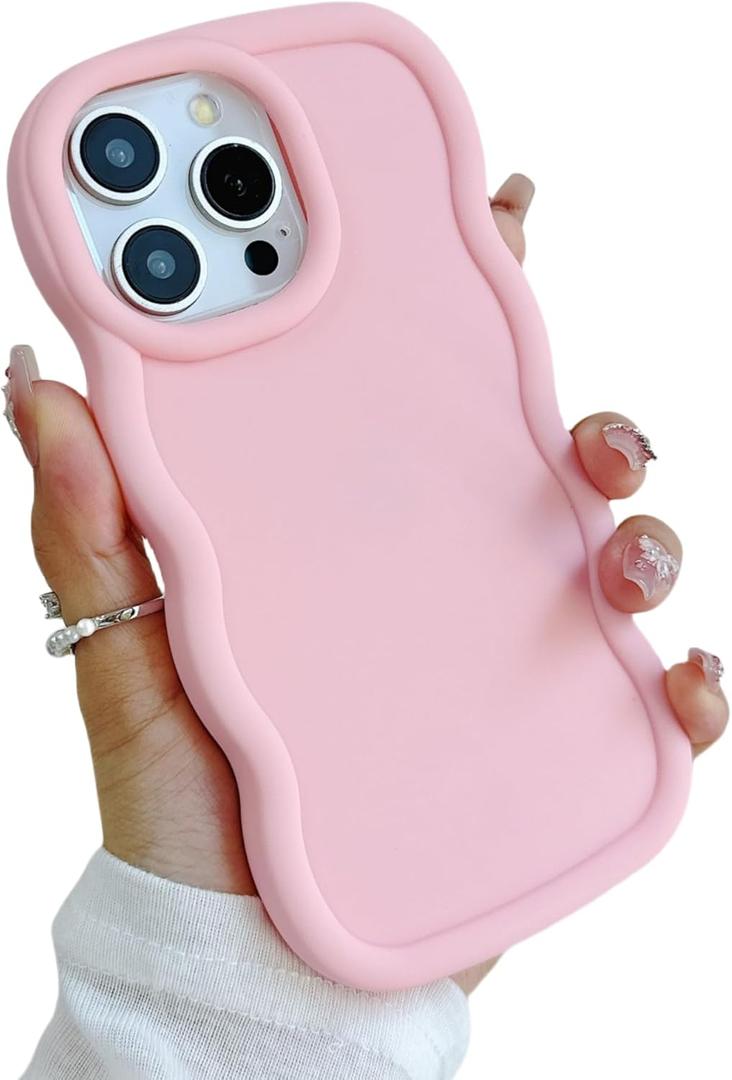 YTanazing for iPhone 16 Pro Case,Cute Candy Color Wavy Curly Frame Shape Design Girly Color Soft TPU Bumper Protective Phone Case for iPhone 16 Pro 6.3" (Pink)