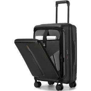 20 Expandable Carry on Luggage Front Opening, 22x14x9 Airline Approved Hardshell Spinner Carry-on Suitcase with Wheels, TSA Lock, Lightweight Durable Travel Luggage (Black, 20 inch)