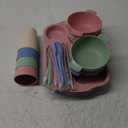 24 PCS Wheat Straw Dinnerware Set for Kids Toddler Plate Bowl Cup Sets Unbreakable BPA-Free Tableware Set with Divided Plate Microwave Dishwasher Safe Perfect for Home School Picnics (Colourful)