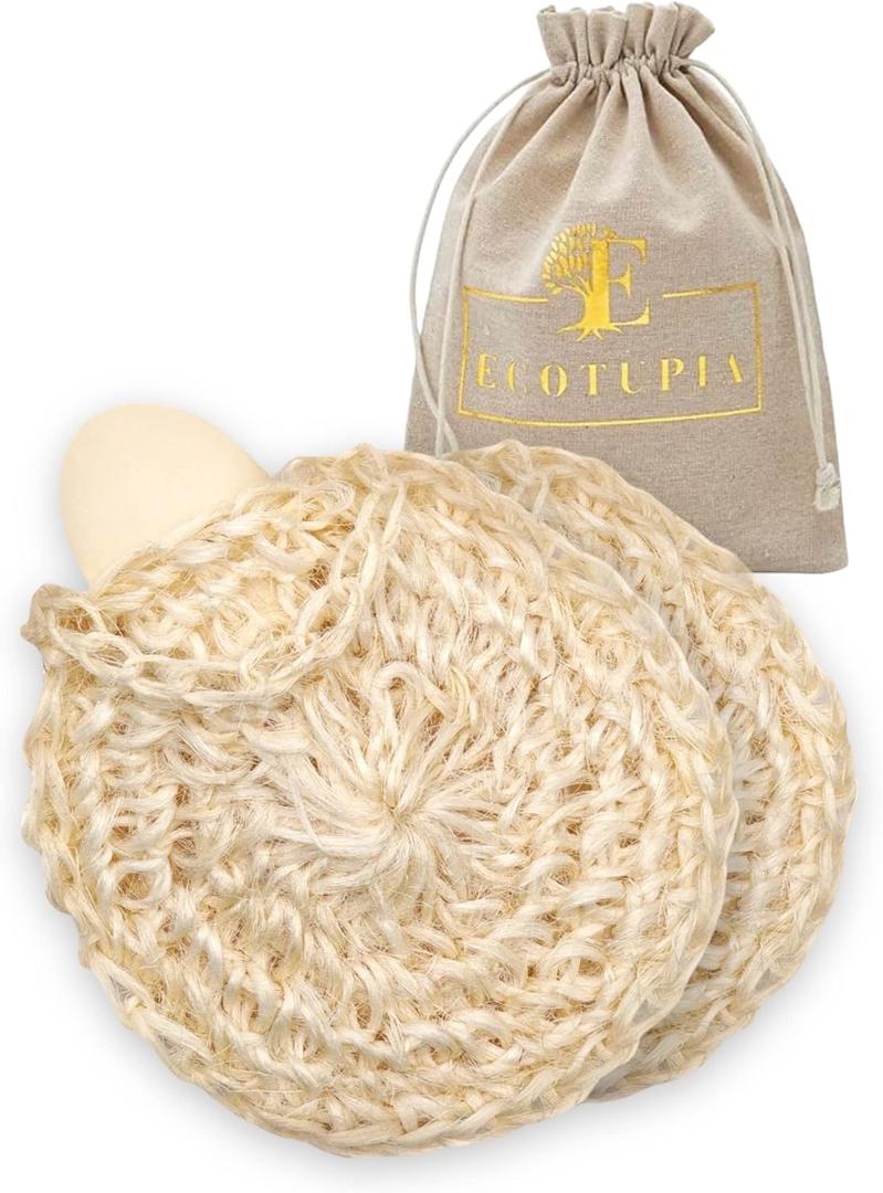 Natural Loofah Body Scrubber Exfoliating Loofah Sponge, Handwoven Sisal Agave with Soap Pouch, Eco-Friendly Arabic - Turkish Bath Washcloth for Women & Men (2-Pack)